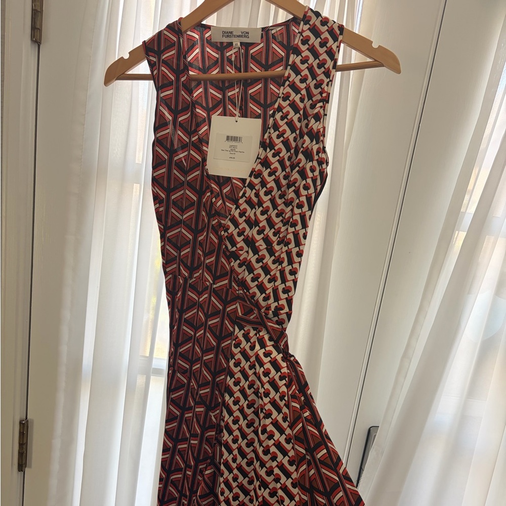 Diane Von Furstenberg Geometric Maxi Dress in Red and Ivory